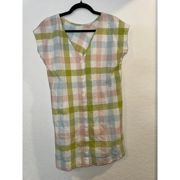 EUC Peyton & Parker Linen Plaid Button Dress Multicolor Size S - Picture 4 of 12